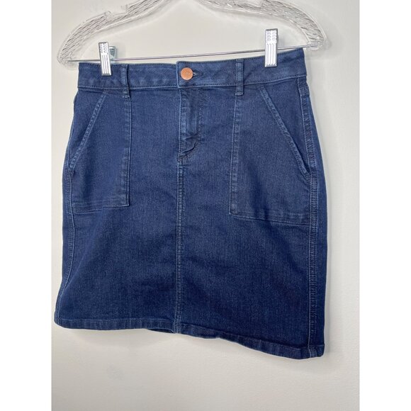 LOFT Denim Skirt Size 4 Women’s Mini Skirt Dark Wash Stretch Jean - Picture 12 of 12